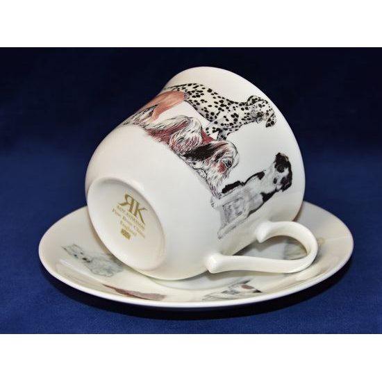 Dogs: Cup 420 ml and saucer breakfast, English Fine Bone China, Roy Kirkham