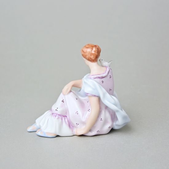 Lady with dove 8 x 11,5 x 10,5 cm, Saxe, Porcelain Figures Duchcov