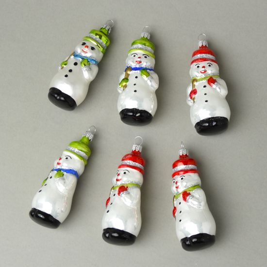 Sada 6 sněhuláků 10,5 cm - vánoční ozdoba skleněná