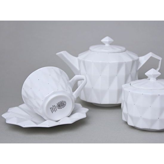 Tea / Coffee Set for 2 pers with sugar bowl, Diamond White, Goldfinger Porcelain
