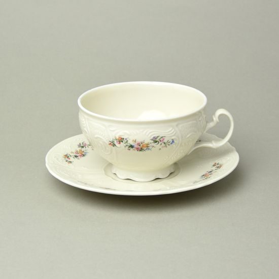 Šálek a podšálek čajový 275 ml / 18 cm, Thun 1794, karlovarský porcelán, BERNADOTTE ivory + kytičky