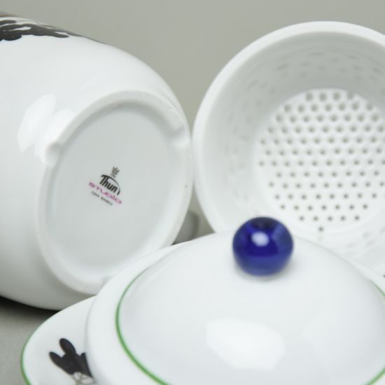 Souprava Adam, hrnek 400 ml s víčkem, sítkem, podšálkem a mističkou, černý bez, Atelier Lesov