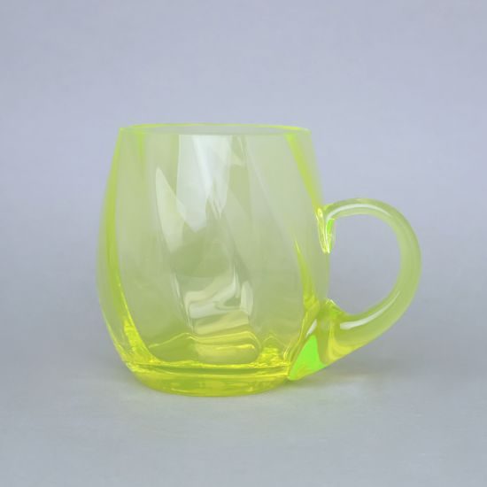 Glass OPTICA with handle (uranium glass), 500 ml, Glassworks Janov