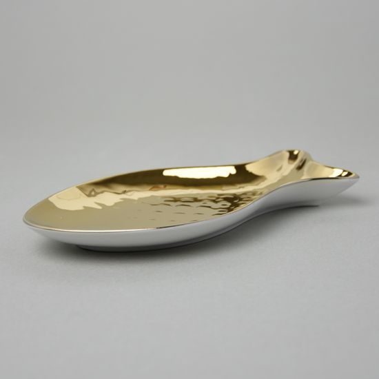Miska (mistička) kapr zlatem pokovená 17 x 9,6 x 1,7 cm, Thun 1794, karlovarský porcelán
