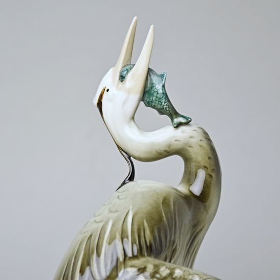 Volavka s rybou 14,5 x 10,5 x 28,5 cm, Luxor, Porcelánové figurky Duchcov