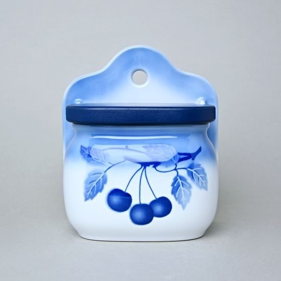 Wall dose with wooden lid 15 x 17 x 10,5 cm, Thun 1794, karlovarský porcelán, BLUE CHERRY