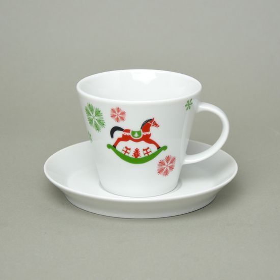 Šálek 240 ml + podšálek 15,5 cm, vánoce - houpací koník, Thun 1794, karlovarský porcelán