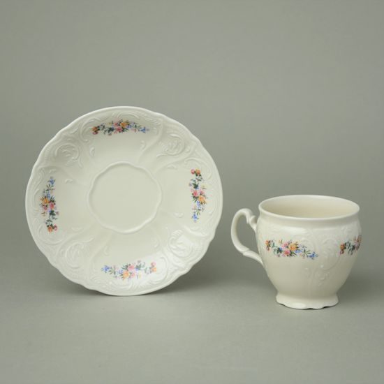 Coffee cup and saucer 220 ml / 16 cm, Thun 1794 Carlsbad porcelain, BERNADOTTE ivory + flowers