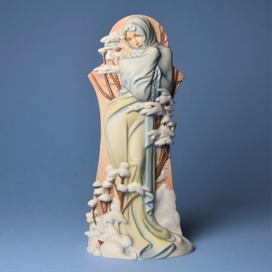 Vase/figurine 27 cm, A. Mucha Winter 1900, decor biscuit, porcelain, Goebel