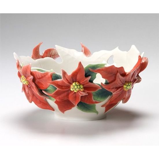 Poinsettia design sculptured porcelain ornamental bowl 12 cm, FRANZ Porcelain