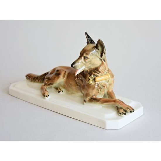 Ležící pes - Vlčák, 23 x 8 x 12 cm, Porcelánové figurky Gläserne Porzellanmanufaktur