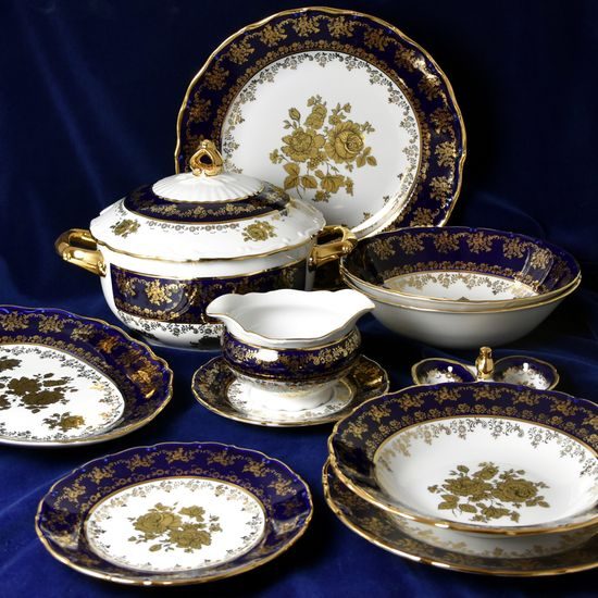 Dining set for 6 pers., Ophelie 677G, cobalt blue plus gold rose, Moritz Zdekauer 1810