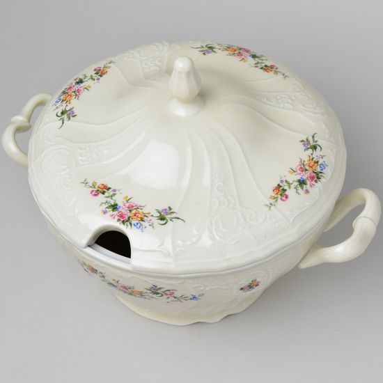 Soup tureen 2,5 l, Thun 1794 Carlsbad porcelain, BERNADOTTE ivory + flowers