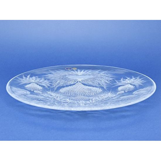 Crystal Hand Cut Plate / Platter - Thistle decor, 355 mm, Crystal Bohemia Poděbrady