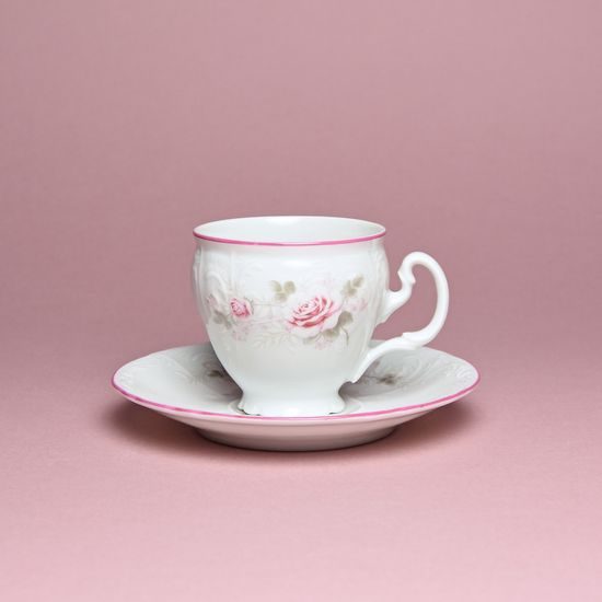 Pink line: Coffee cup and saucer 150 ml / 14 cm, Thun 1794 Carlsbad porcelain, Bernadotte roses