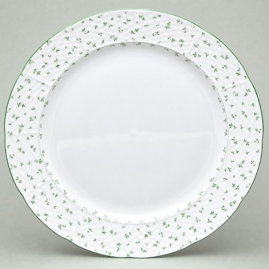 Dish round flat 31 cm (club plate), Thun 1794, karlovarský porcelán, Natálie green flowers