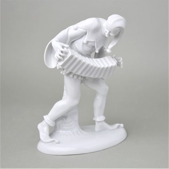 Harlequin With Bandonium, Gustav Oppel, 17,5 x 11 x 25 cm, Porcelain Figures Schwarzburger Werkstatten