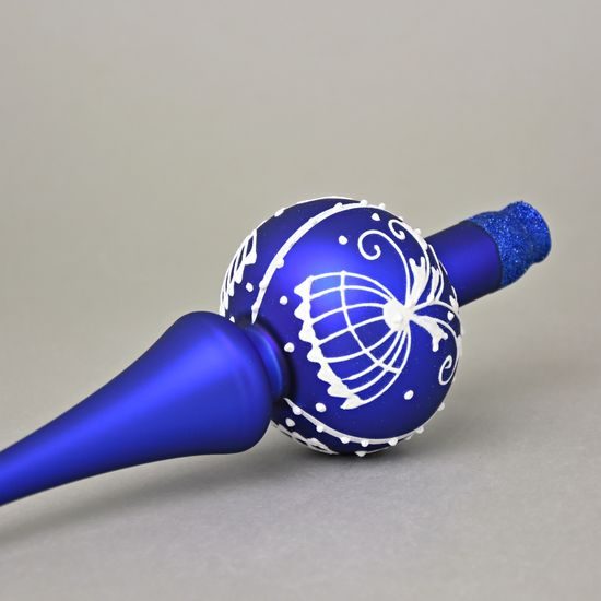 Onion Pattern Christmas Tree Glass Tip 28,5 cm, Matt Blue, Czech Hand Made Decorations