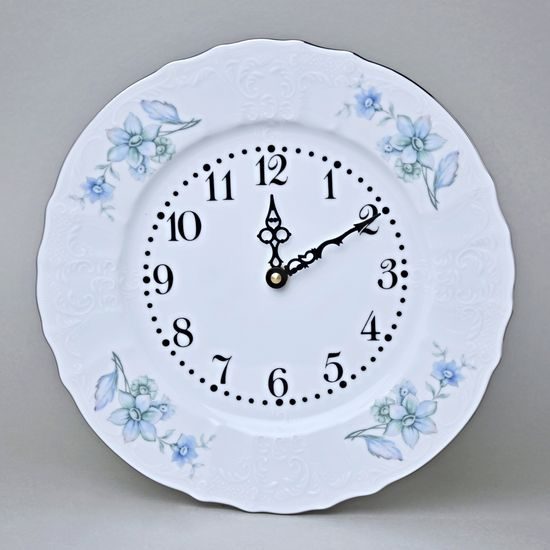 BERNADOTTE Gentiana + platinum: Wall Clock 27 cm, Thun 1794, Carlsbad porcelain