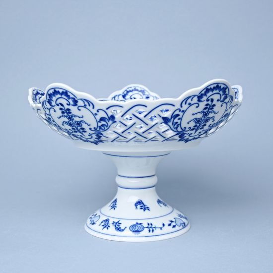 Dish pentagonal perforated with stand 24 cm, Original Blue Onion Pattern