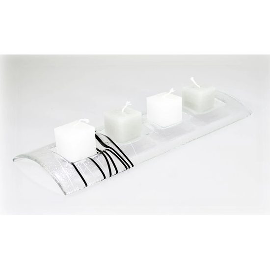 Advent Glass candlestick Tunnel, clear + black stripes, 34x13 cm, BDK - Glass