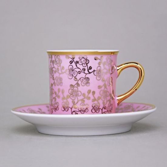 Šálek 100 ml mocca a podšálek 11,5 cm Sabina, vnitřní zlacení, růžový, Leander Loučky