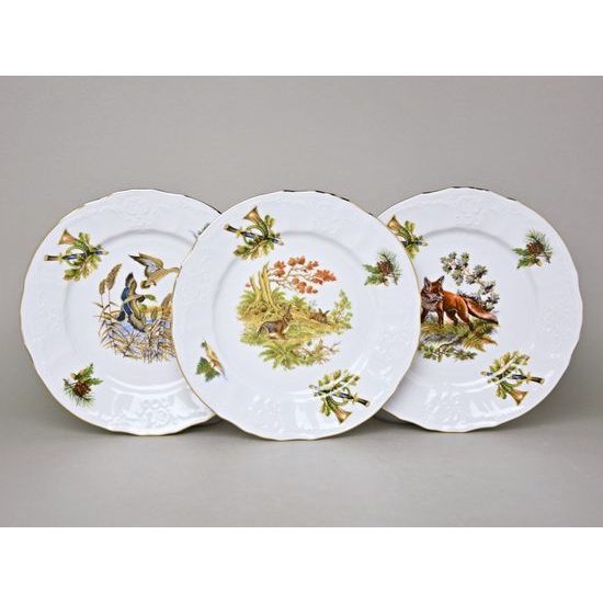 Plate set for 6 persons, Thun 1794 Carlsbad porcelain, BERNADOTTE hunting