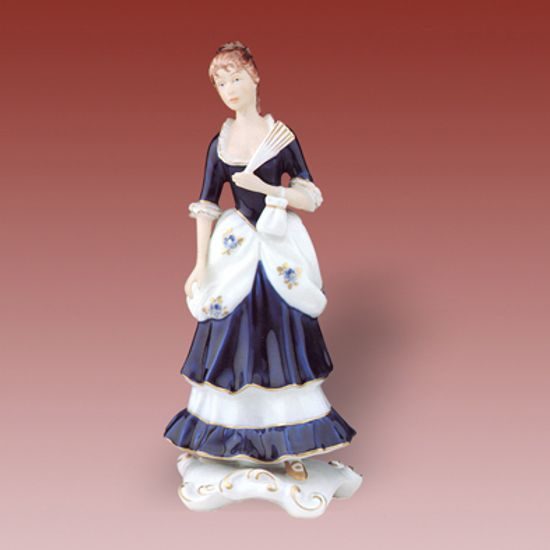 Lady with a fan 9 x 10 x 23 cm, Porcelain Figures Duchcov