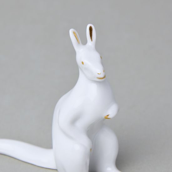 Kangaroo 8 x 10,5 x 3 cm, White + Gold, Porcelain Figures Duchcov