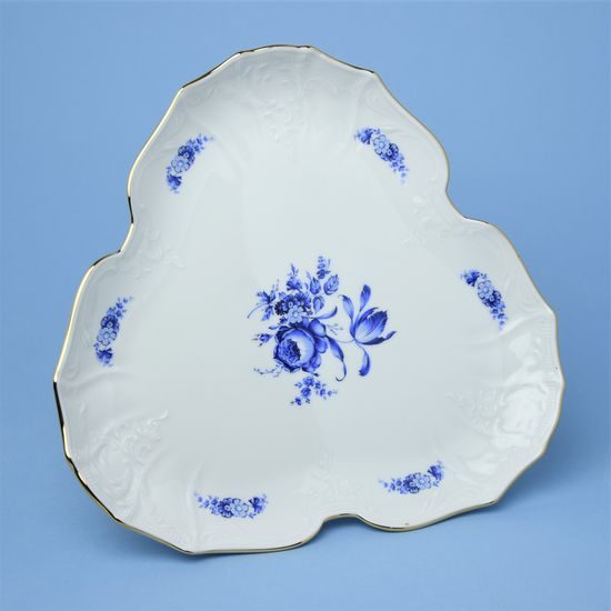 Platter triangular 27 cm footed, Thun 1794 Carlsbad porcelain, BERNADOTTE blue rose