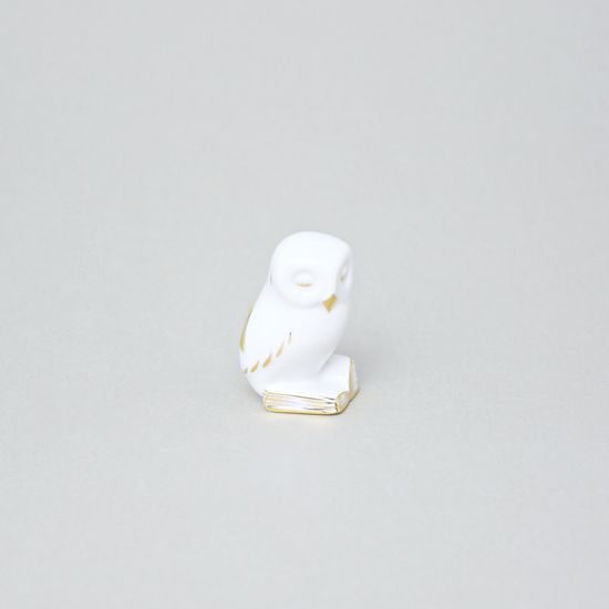Wise Owl 5,6 cm, White + Gold, Royal Dux Bohemia