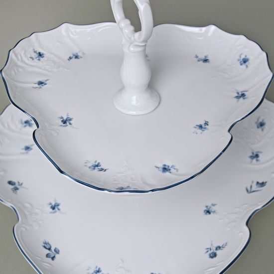 2-Compartment Dish with triangular bowls, v. 35 cm, Thun 1794 Carlsbad Porcelain, BERNADOTTE blue flower