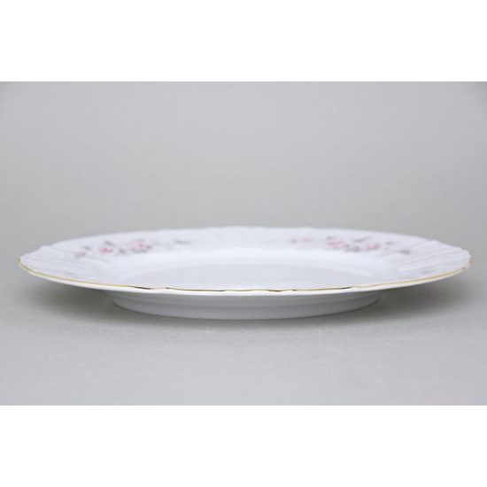 Gold line: Dish round flat 30 cm, Thun 1794 Carlsbad porcelain, BERNADOTTE roses