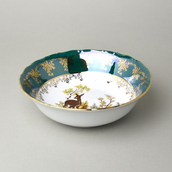 Bowl 23 cm, hunting - green, Royal Czech porcelain