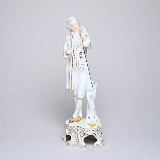 Pán s houslemi 20 cm, bílá + zlato, Porcelánové figurky Duchcov