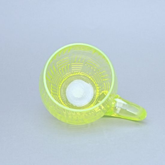 Square Pattern Glass Mug with Handle (uranium Glass), 500 ml, Glassworks Janov