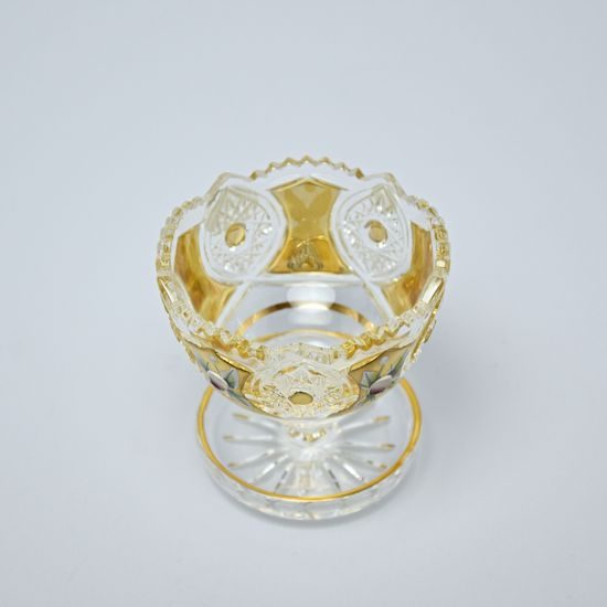 Cut Crystal Bowl on stand, 8 cm, Gold + Enamel, Jahami Bohemia