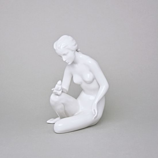 Lady With A Bird 18,5 x 12 x 12 cm, White, Porcelain Figures Duchcov