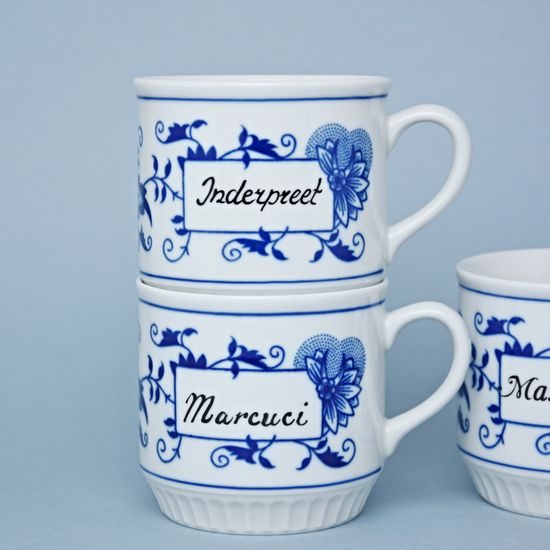 Mug Leo 300 ml with inscription on request, Original Blue Onion Pattern