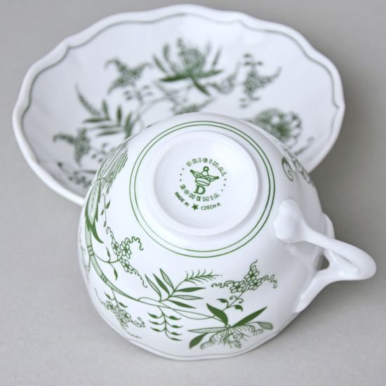Šálek a podšálek B + B, 210 ml / 14 cm na kávu, zelený cibulák, Český porcelán a.s.
