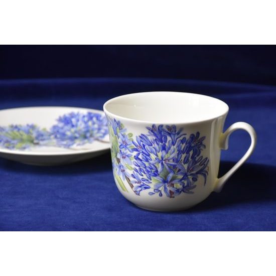 Agapanthus: Šálek 420 ml a podšálek snídaňový, anglický kostní porcelán Roy Kirkham