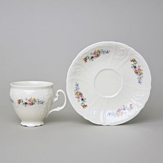 Šálek a podšálek kávový 150 ml / 14 cm, Thun 1794, karlovarský porcelán, BERNADOTTE ivory + kytičky