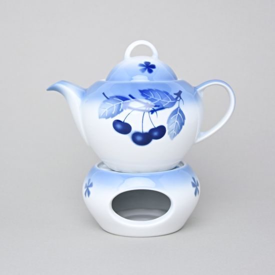 Tea pot 0,55 l plus warmer, Thun 1794 Carlsbad porcelain, BLUE CHERRY