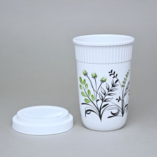 Šálek ToGo 300 ml, Zeleno - černé kvítí, Benedikt dvoustěnka