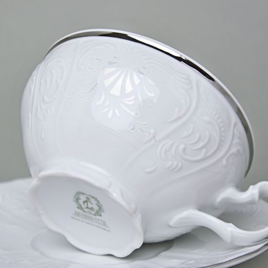 Šálek a podšálek čajový 275 ml / 18 cm, Thun 1794, karlovarský porcelán, BERNADOTTE mráz, platinová linka