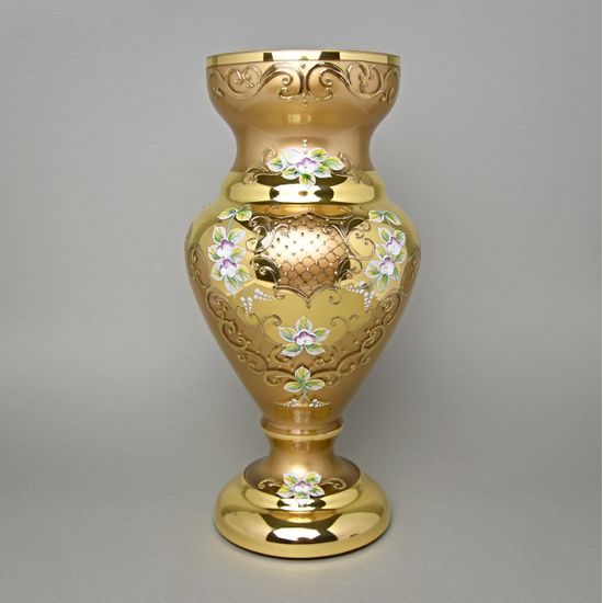Vase 35 cm, GOLD glass, gold + enamel, Nový Bor glass
