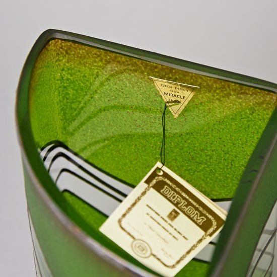 Studio Miracle: Váza tříhranná zeleno-hnědá, 26 cm, ruční dekorace Vlasta Voborníková