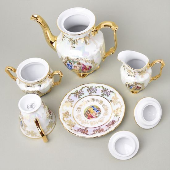 Coffee set for 6 pers., The Three Graces + gold, Carlsbad porcelain