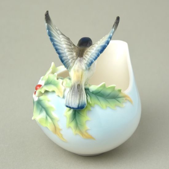 Winter wonderland chickadee design sculptured porcelain creamer h=12cm, FRANZ Porcelain