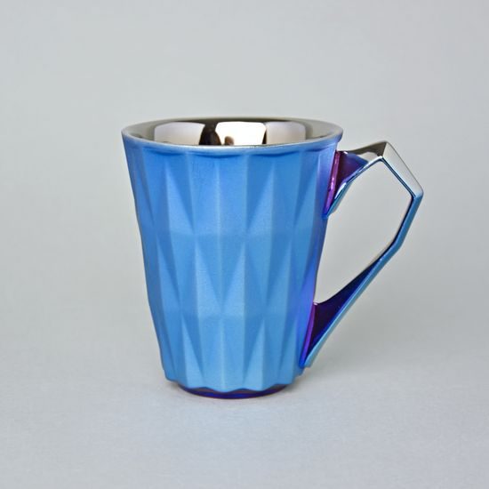 Mug Diamond Blue Titan, MATTE Blue And Platinum, 250 ml, Goldfinger porcelain